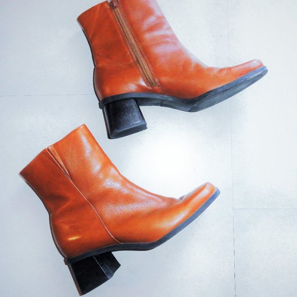 Naturalizer Shoes - Vintage 90s Block Heel Ankle Booties Leather